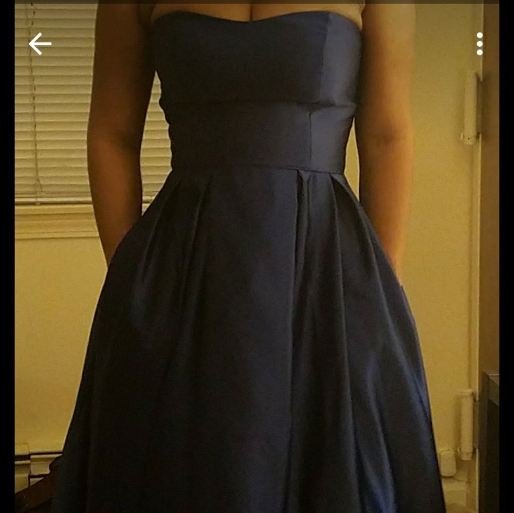 Indigo blue strapless satin ball gown - Picture 4 of 4